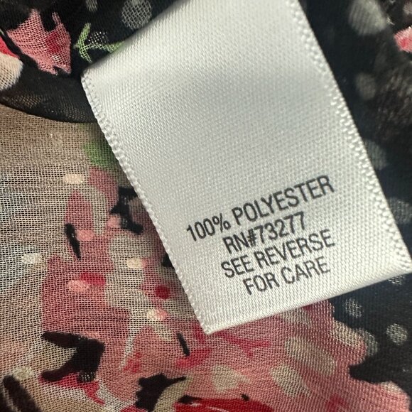 Candies Womens Large Flutter Sleeve Sheer Floral Blouse Black Pink Tie Back - Picture 6 of 7